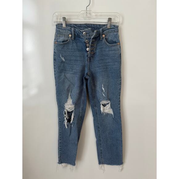 Wild Fable High Rise Straight Ankle Distressed Jeans Medium Indigo Wash Size 0 - Picture 4 of 9